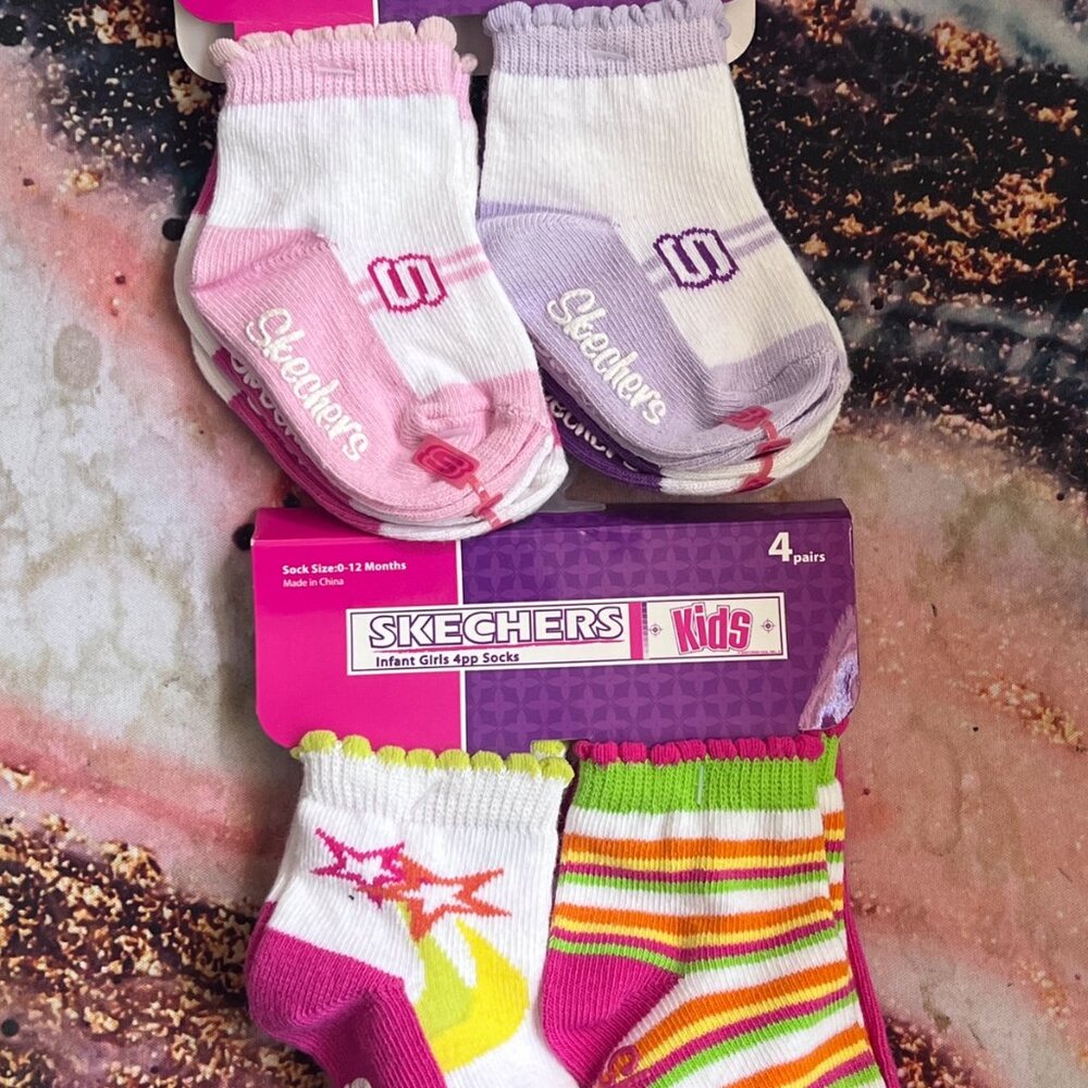 SKECHERS KIDS INFANT GIRLS 4PP SOCKS x 2